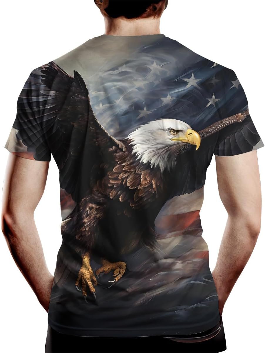 Patriotic American Flag 3D T-Shirt Tee for Men and Women, Novelty Summer Short Sleeve Graphic Top