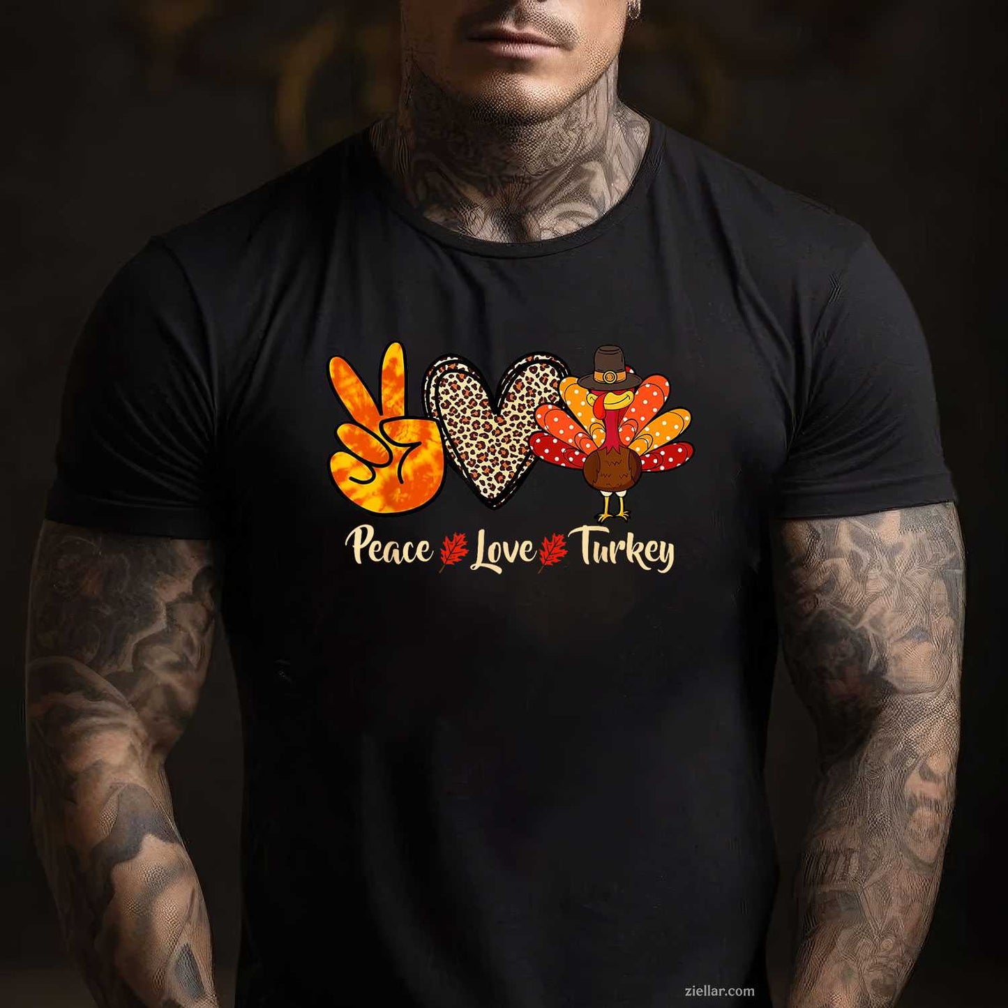 Peace Love Turkey Little Pilgrim Thanksgiving Womens & Girls T-Shirt And Tee With Vintage Style