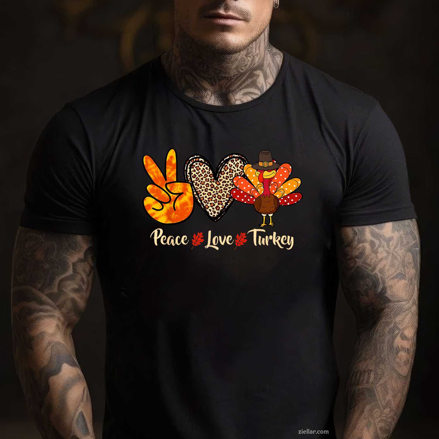 Peace Love Turkey Little Pilgrim Thanksgiving Womens & Girls T-Shirt And Tee With Vintage Style