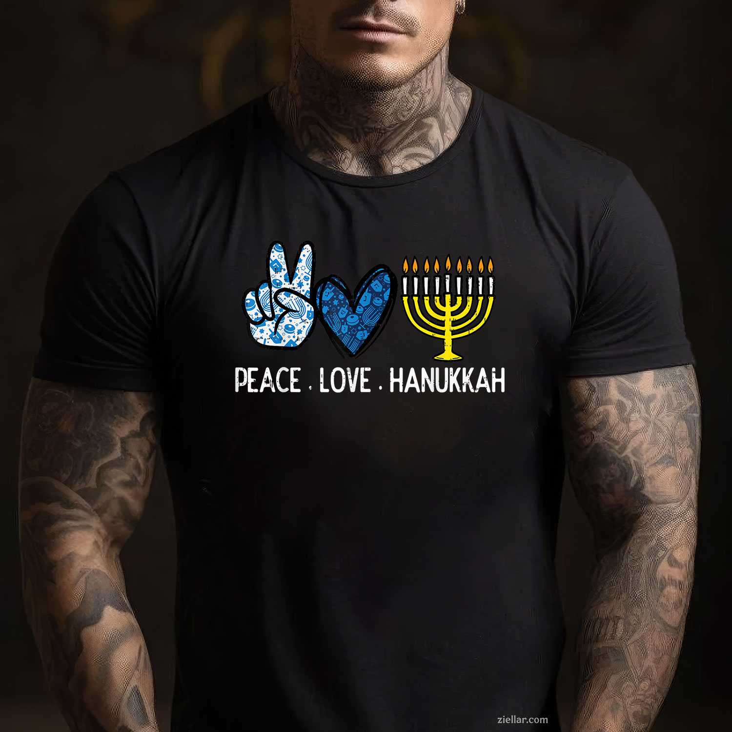 Peace Love Hanukkah Retro Chanukah Jewish Men Women T-Shirt_ A Great Hanukkah Party Tee For All