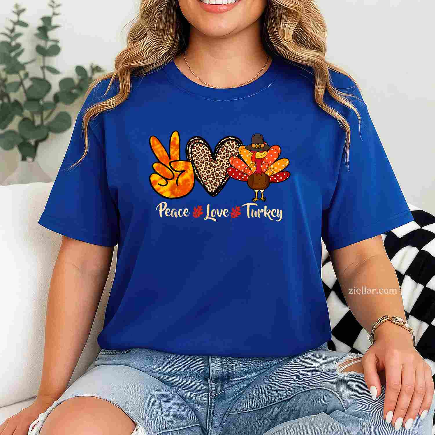 Peace Love Turkey Little Pilgrim Thanksgiving Womens & Girls T-Shirt And Tee With Vintage Style