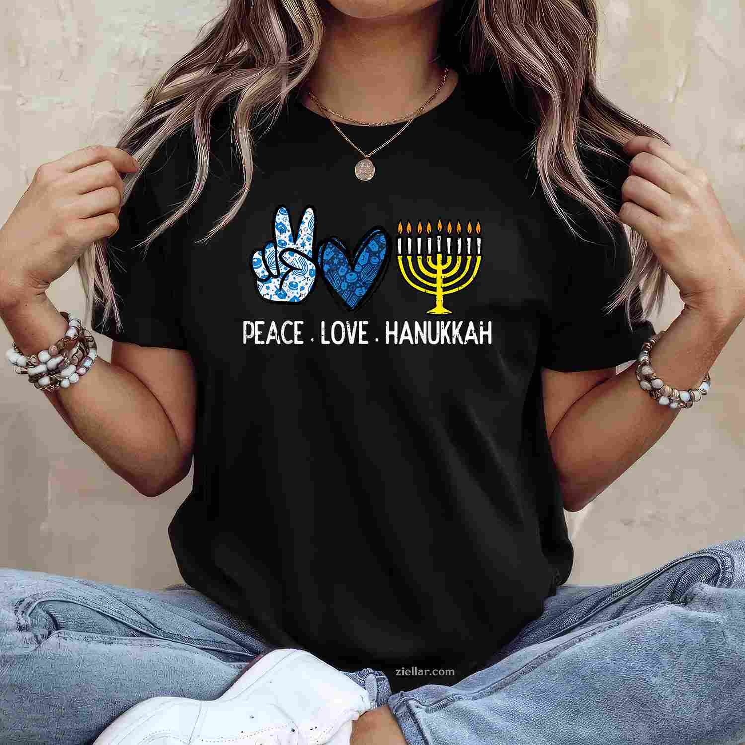 Peace Love Hanukkah Retro Chanukah Jewish Men Women T-Shirt_ A Great Hanukkah Party Tee For All