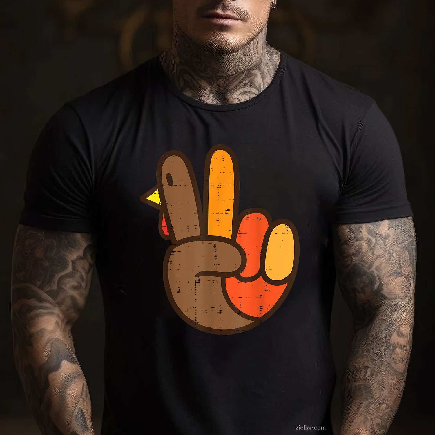 Peace Sign Turkey Hand Cool Thanksgiving Hippie Men Women T-Shirt and Tee for Adults Men Women Unisex
