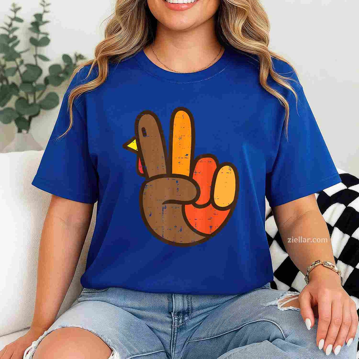 Peace Sign Turkey Hand Cool Thanksgiving Hippie Men Women T-Shirt and Tee for Adults Men Women Unisex