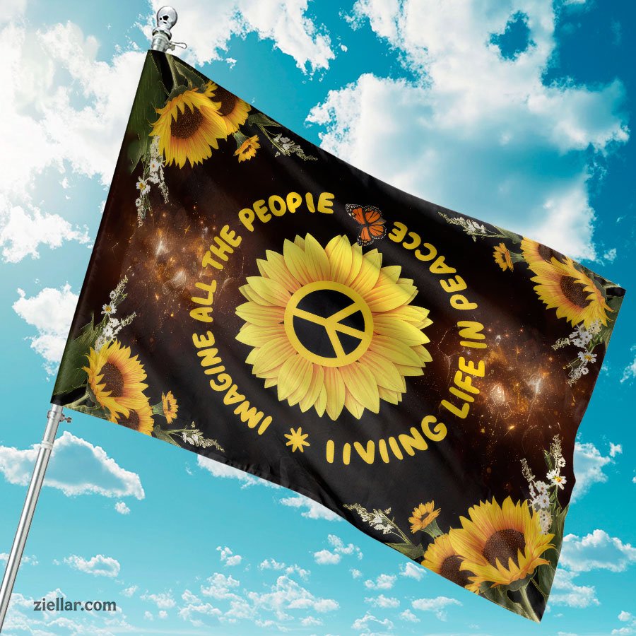 Peace Sunflower Garden Flag with Butterfly Cosmic Glow Outdoor Yard Decor Art
