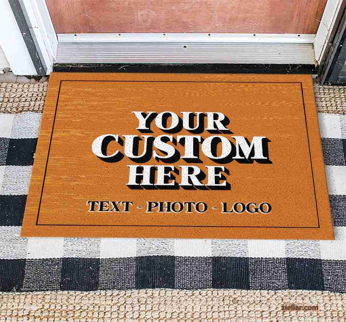 Personalized Orange Doormat with Bold White Lettering, Unique Entry Accent