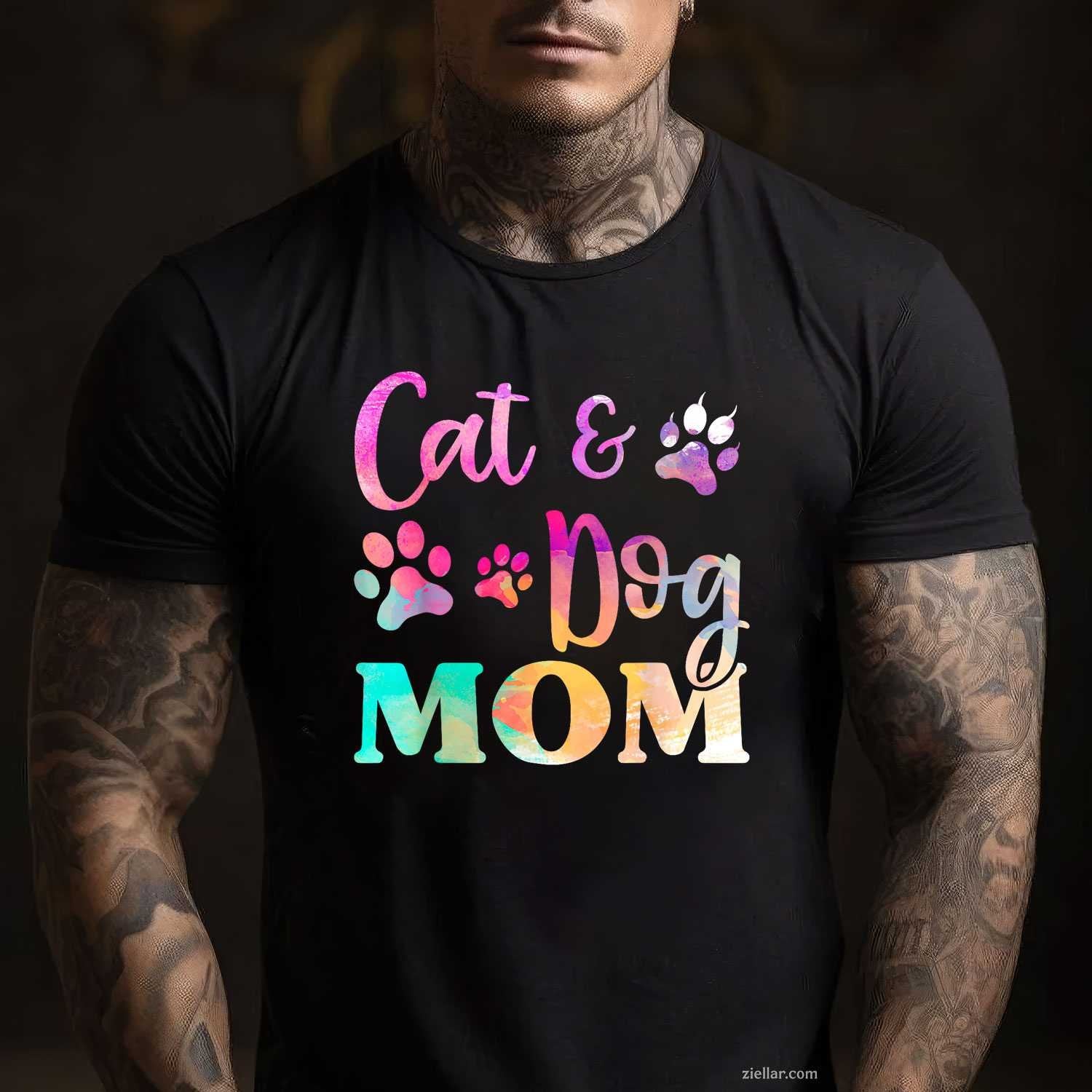 Pet Cat Dog Mom T-Shirt For Women, Mothers Day Vintage Graphic Tee For Adults Unisex