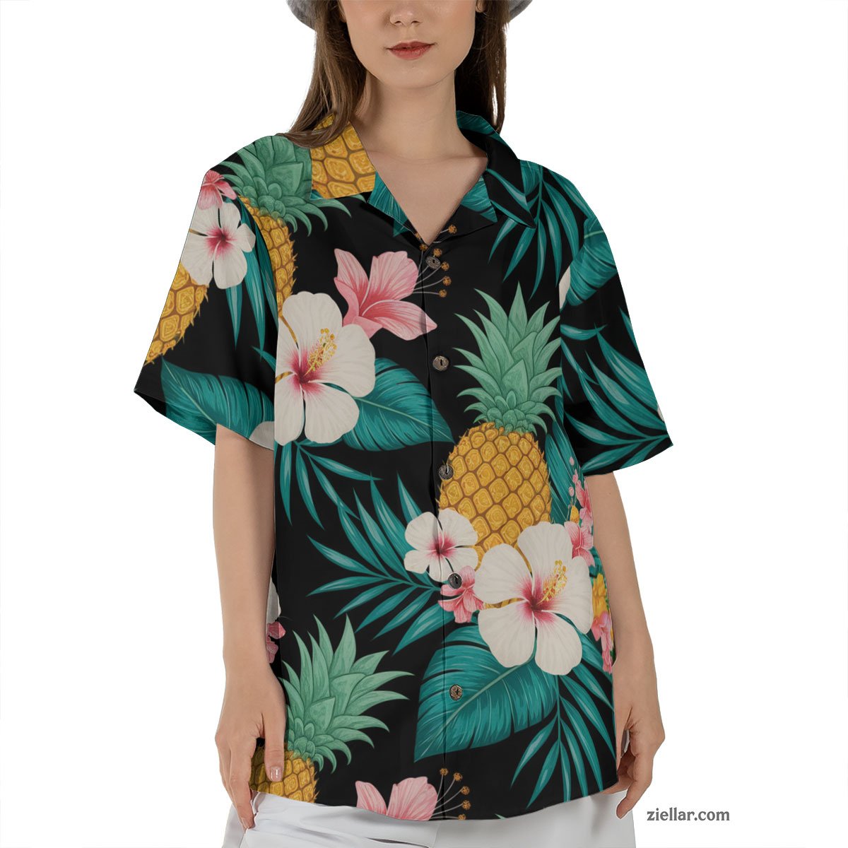 Pineapple White Hibiscus Floral Seamless Pattern Hawaiian Shirts Vacation Gifts – Tropical Vibes for Men and Women