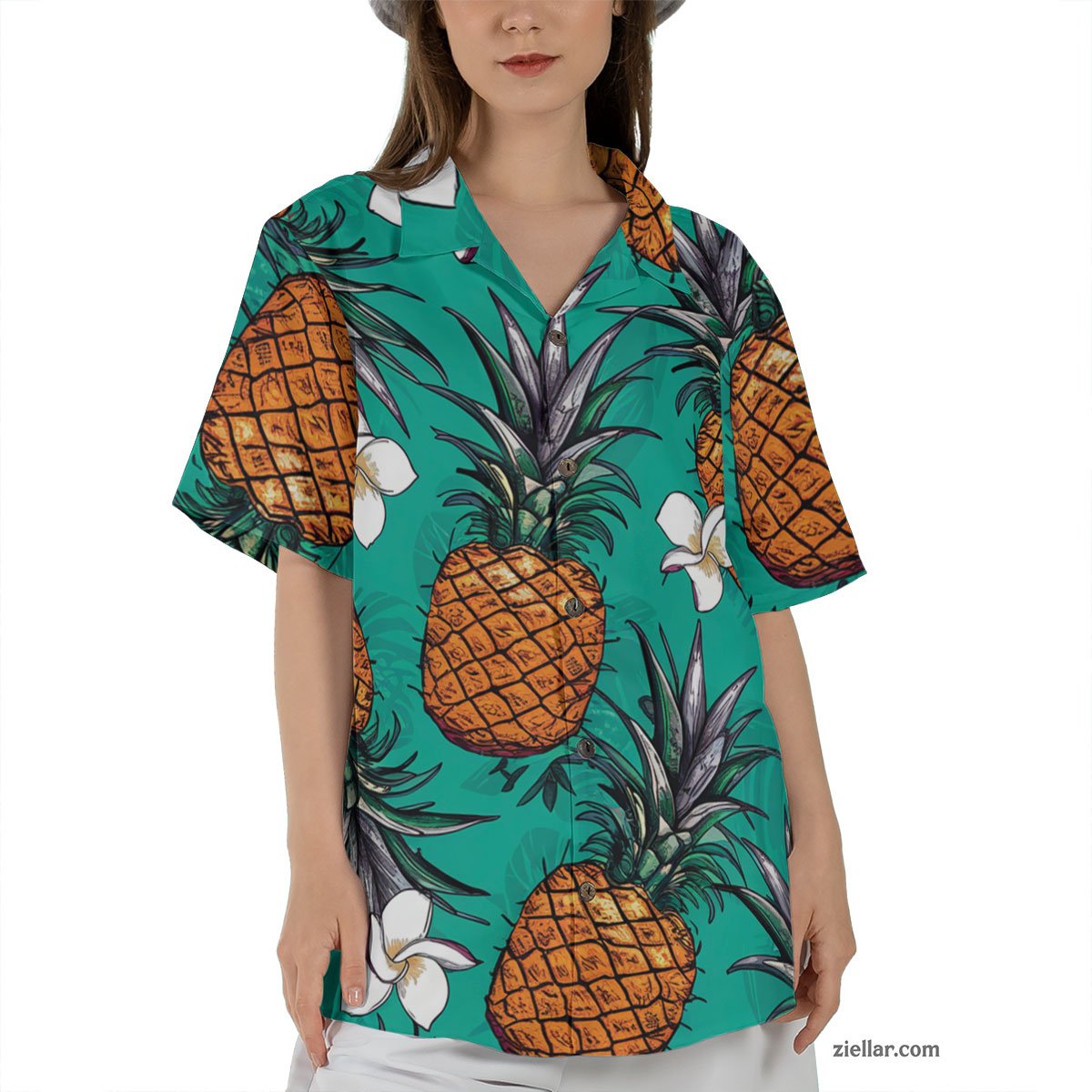 Pineapple & Floral Hawaiian Shirt Tee, Aloha Short Sleeve Outfit Gift