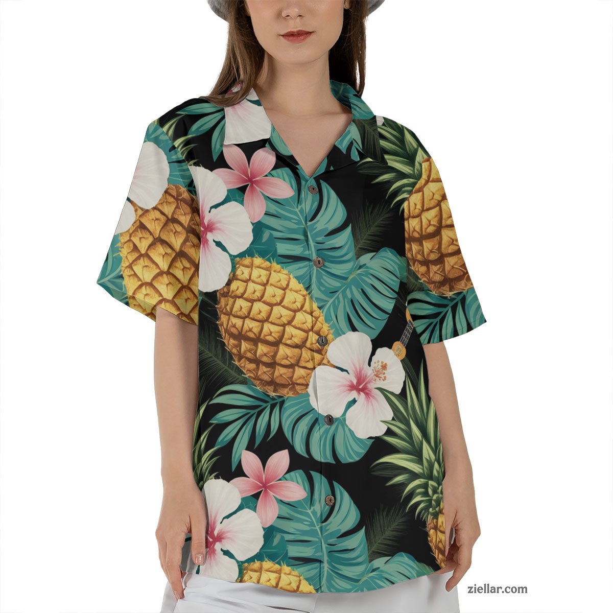 Pineapple and White Hibiscus Floral Seamless Pattern Hawaiian Shirts Gifts – Eye-Catching Vacation Ready Shirt