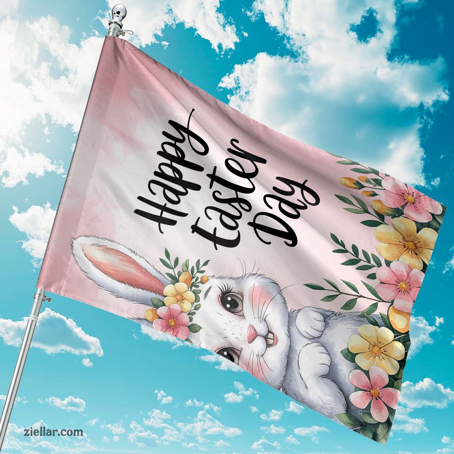 Pink Happy Easter Bunny Garden Flag 12x18 Inch, Double Sided Rabbit Yard Decor