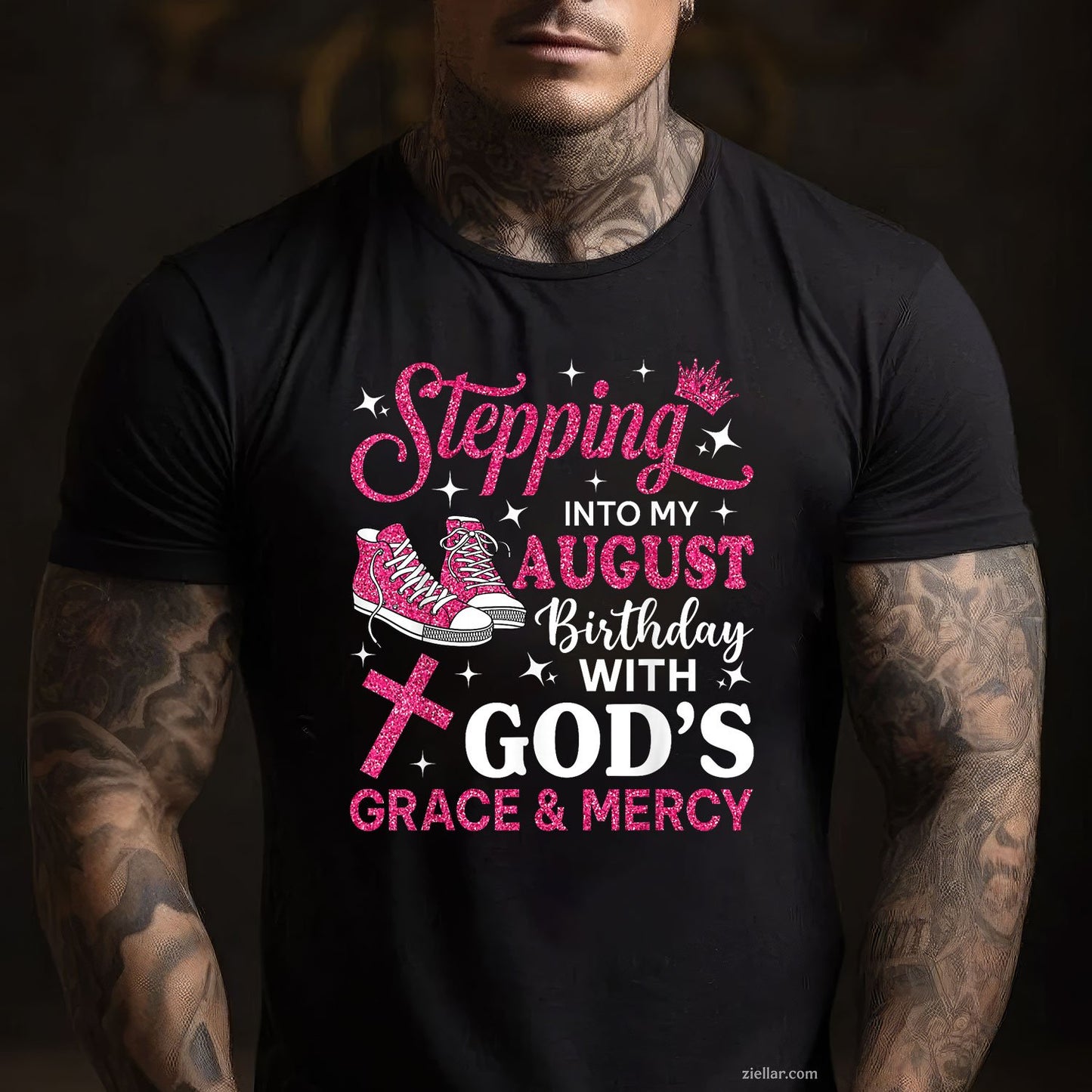 Pink Sneakers Queen Tee and T-Shirt, Stepping Into My August Birthday T-Shirt for Women Adults