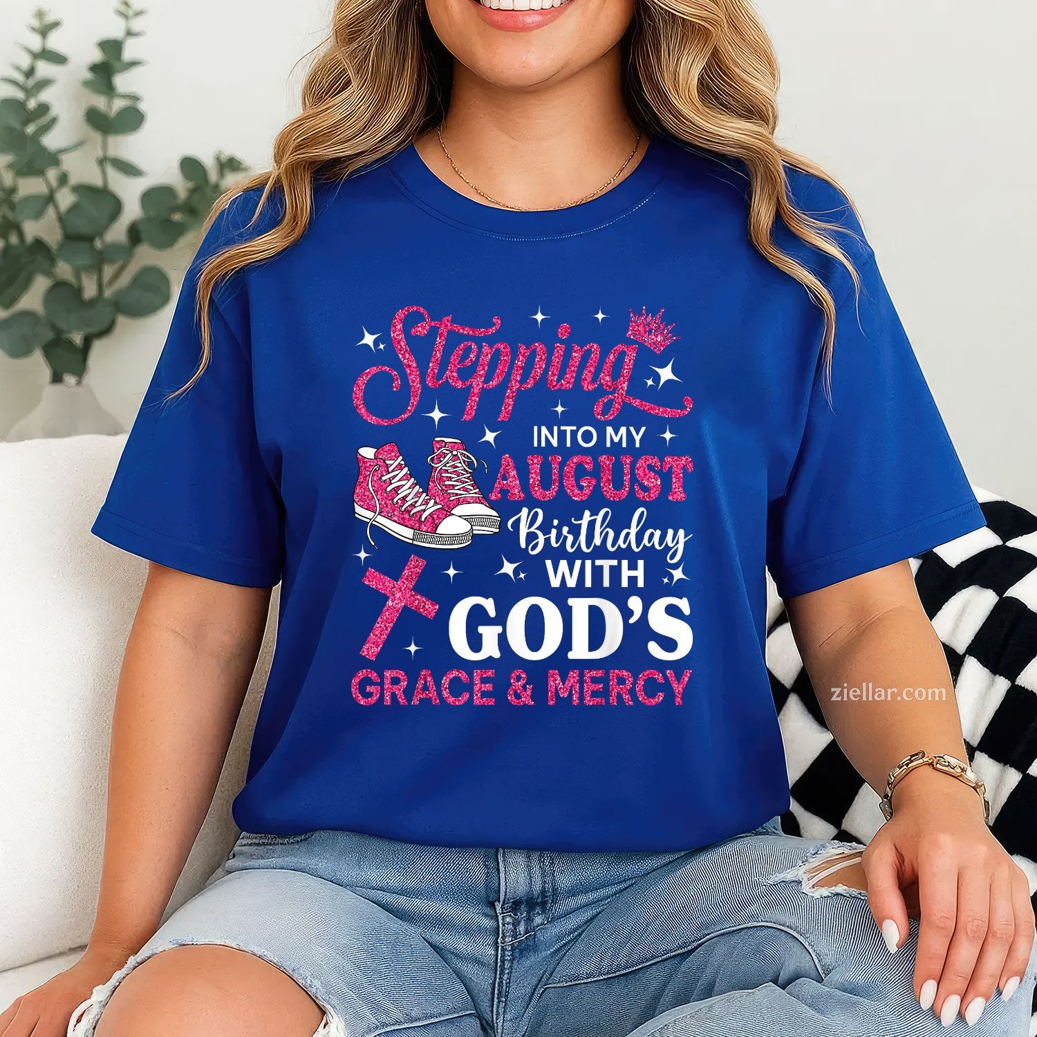 Pink Sneakers Queen Tee and T-Shirt, Stepping Into My August Birthday T-Shirt for Women Adults