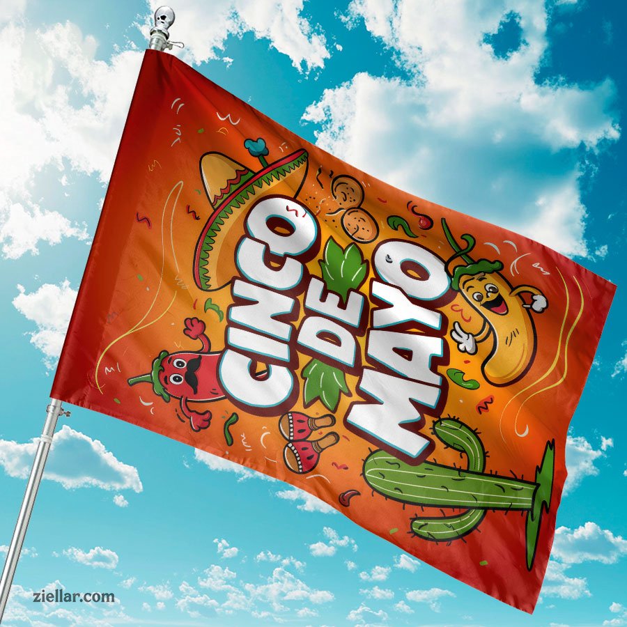 Playful Cinco de Mayo Party Decor Bright Mexican Fiesta Celebration Flag