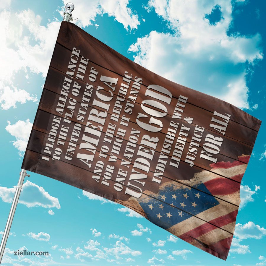 Pledge of Allegiance Garden Flag Rustic Wood Look Patriotic Outdoor Yard Decor