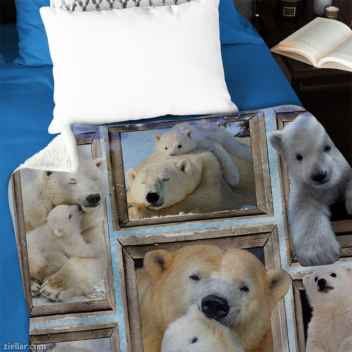 Polar Bear Family Quilt Blanket, Fleece Blanket Cozy Wildlife Animal Gift for Nature Lover