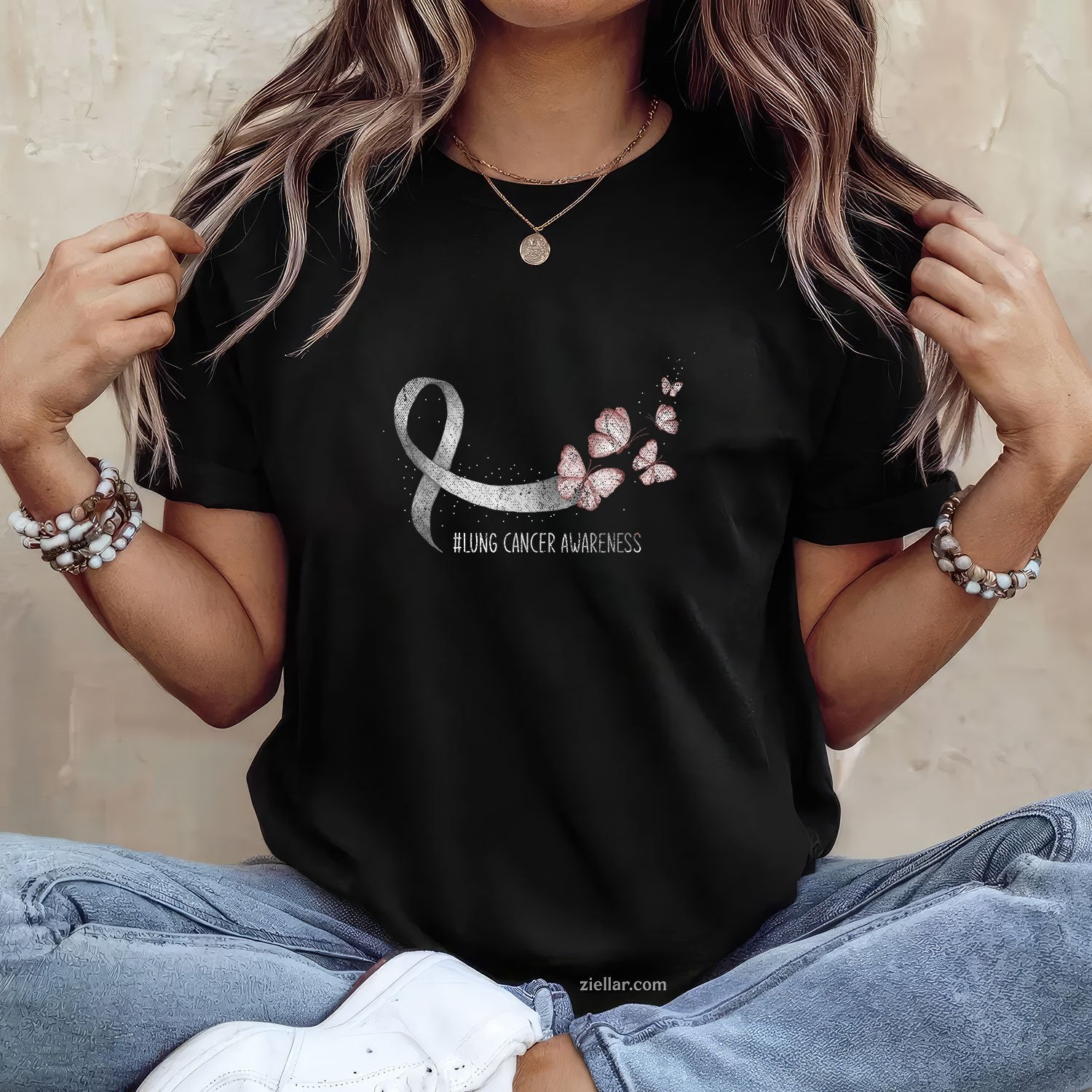 Pretty White Ribbon Support Lung Cancer Awareness T-Shirt