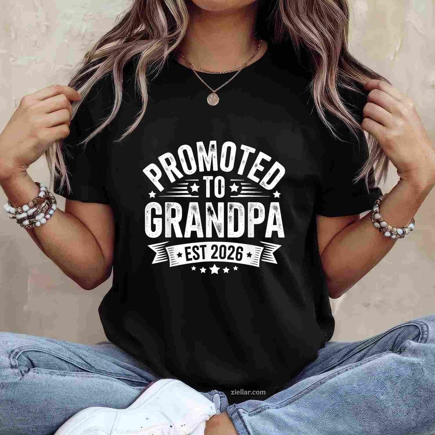 Promoted to Grandpa Est 2026 Grandparents Baby Announcement T-Shirt Tee for Men Women Adults Unisex
