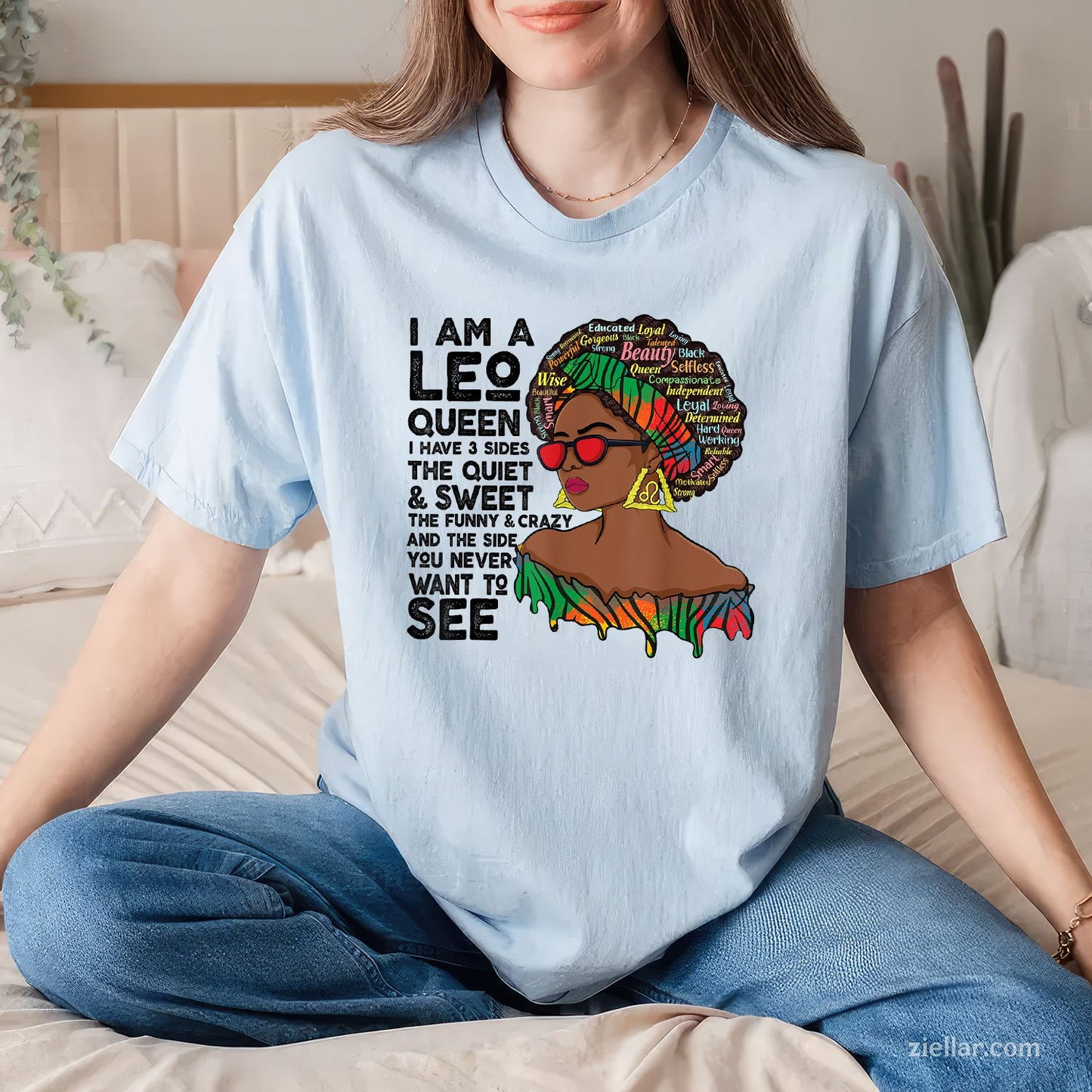 Proud Afro Leo Queen Tee and T-Shirt, July August Zodiac Birthday Gift T-Shirt for Women Adults