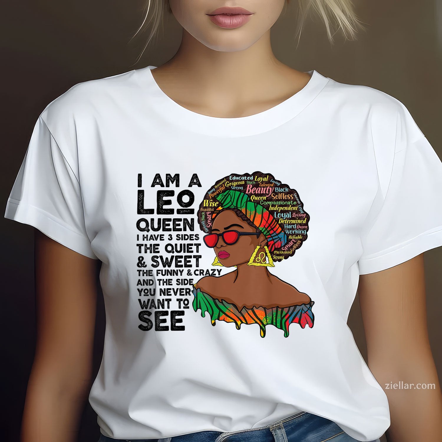 Proud Afro Leo Queen Tee and T-Shirt, July August Zodiac Birthday Gift T-Shirt for Women Adults