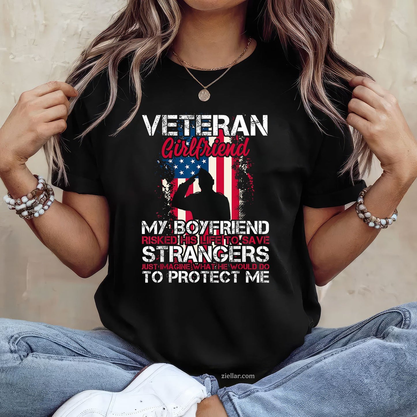 Proud Veteran Girlfriend Tee and T-Shirt, Funny Relationship Gift T-Shirt for Couples and Adults