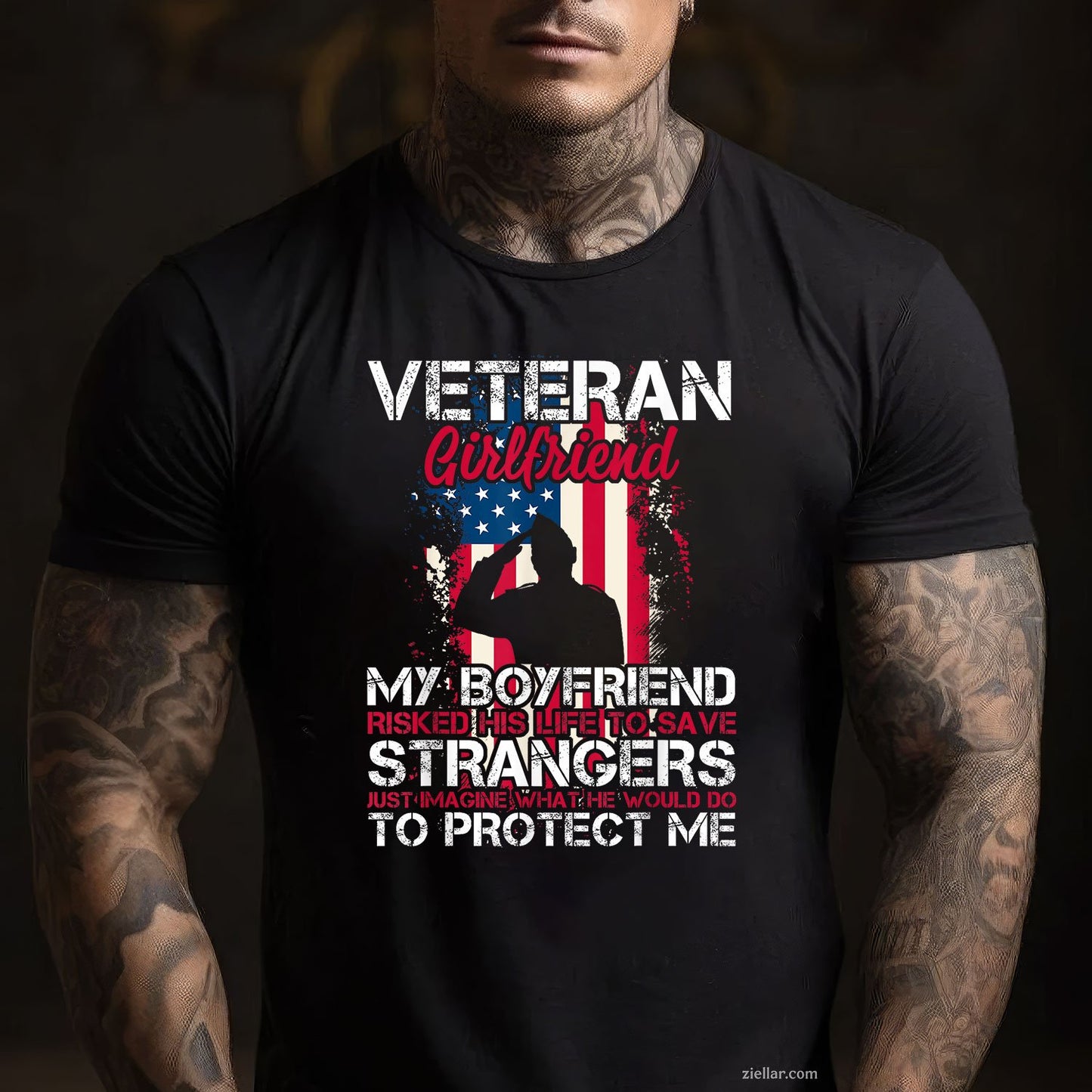 Proud Veteran Girlfriend Tee and T-Shirt, Funny Relationship Gift T-Shirt for Couples and Adults