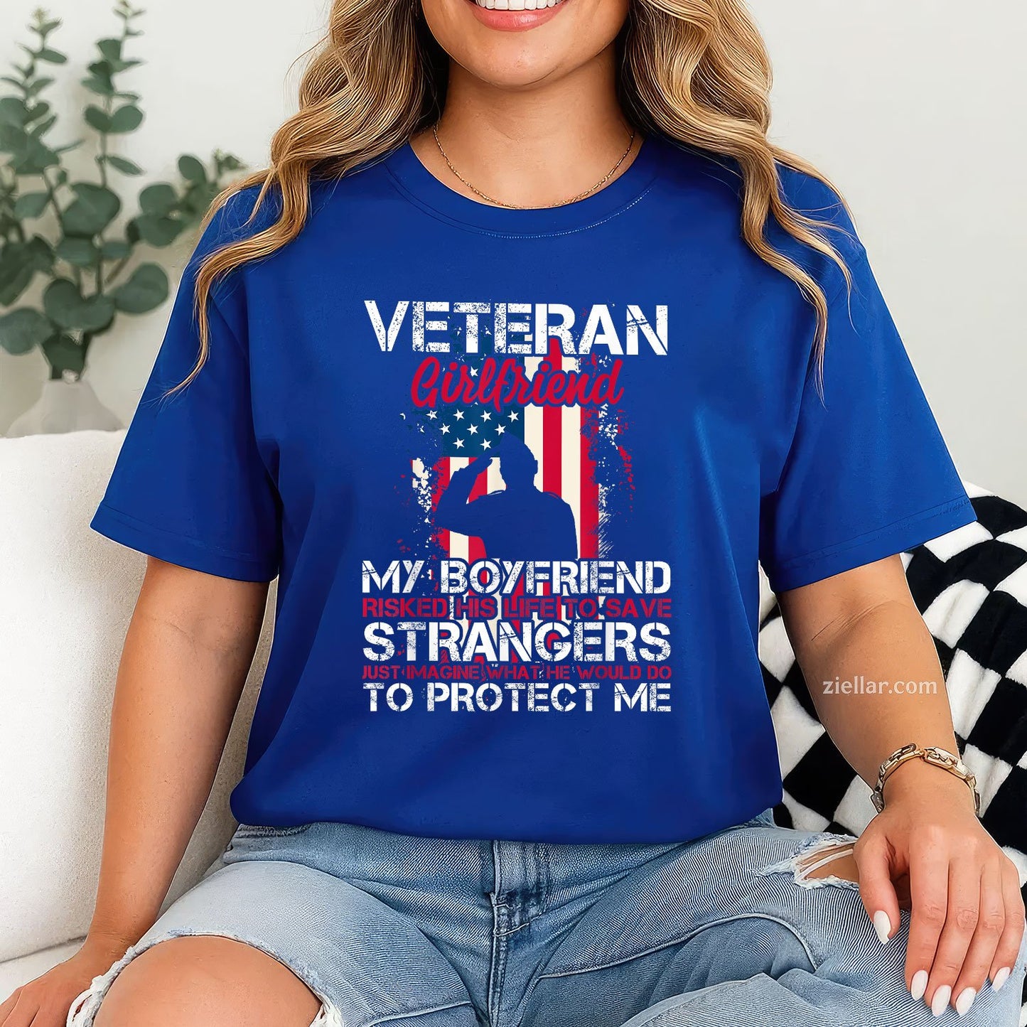 Proud Veteran Girlfriend Tee and T-Shirt, Funny Relationship Gift T-Shirt for Couples and Adults