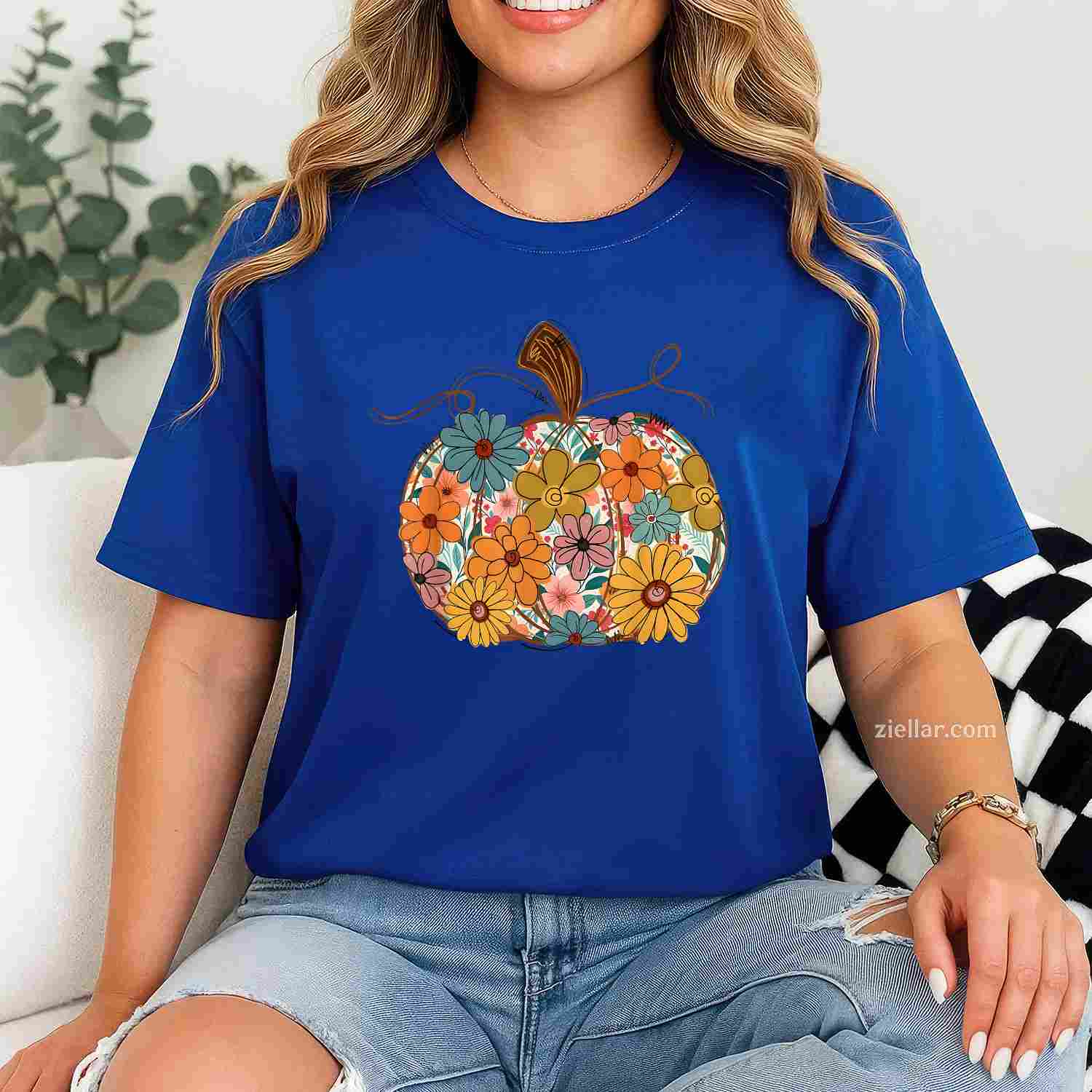 Pumpkin Floral Autumn Fall Season Wildflower Thanksgiving T-Shirt and Tee for Adults Men Women Unisex