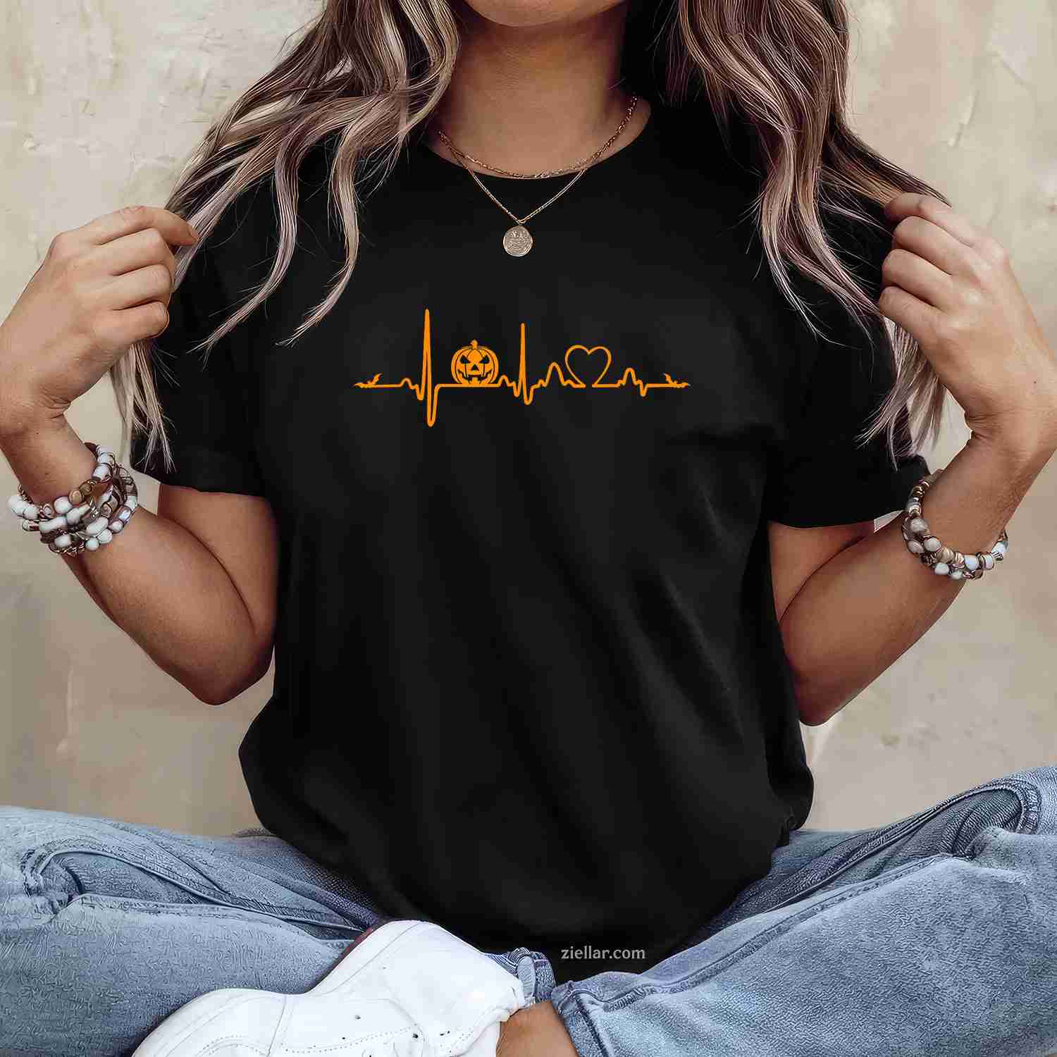 Pumpkin Heartbeat Halloween Men & Women'S Graphic T-Shirt And Tee For Spooky Season