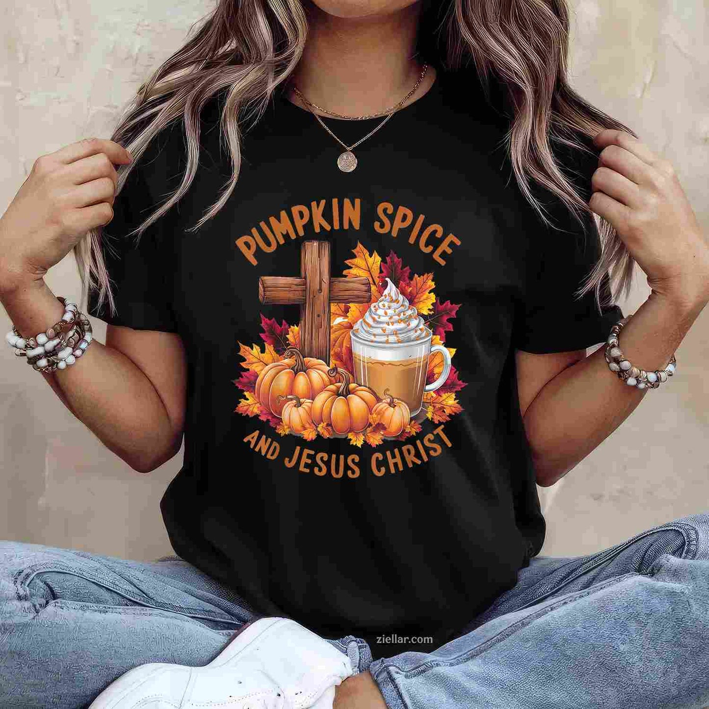 Pumpkin Spice And Jesus Christ Funny Fall Christian T-Shirt and Tee for Adults Men Women Unisex