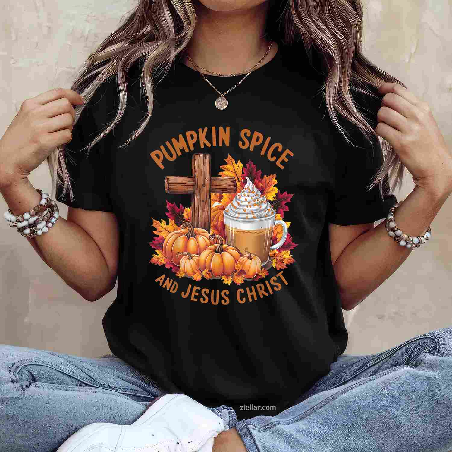 Pumpkin Spice And Jesus Christ Funny Fall Christian T-Shirt and Tee for Adults Men Women Unisex