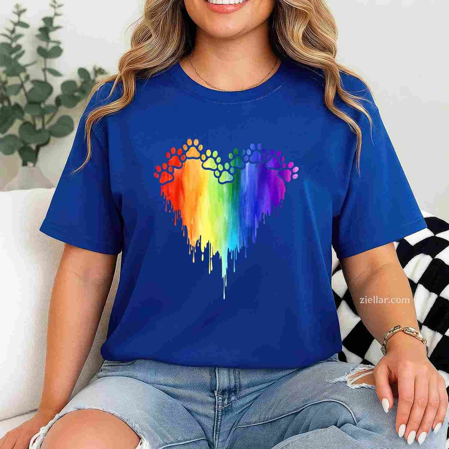 Puppy Lover Rainbow Paw Heart T-Shirt, Colorful Decor Dog Vintage Graphic Tee For Adults