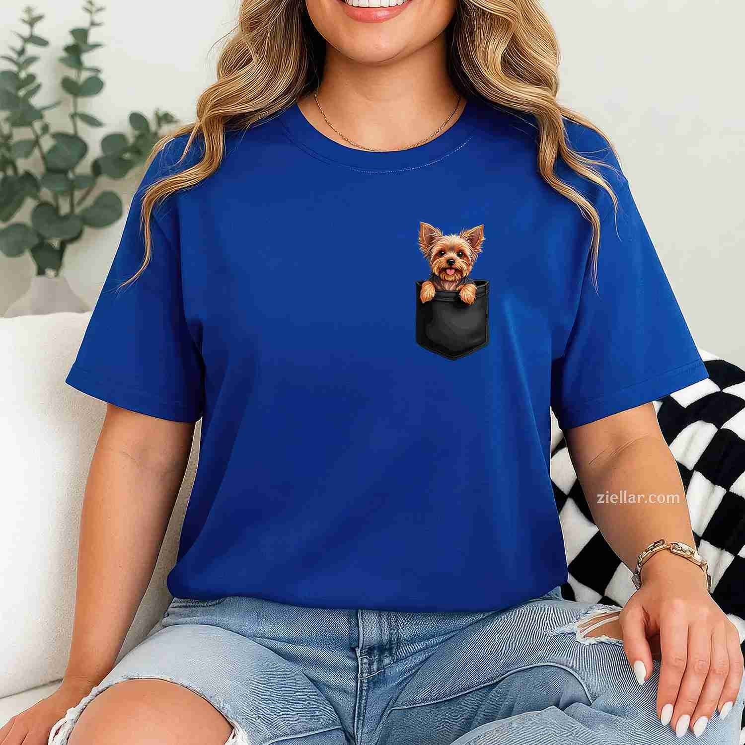 Puppy Yorkshire Terrier In Your Pocket T-Shirt, Peeking Dogs Lover Vintage Graphic Tee For Adults Unisex