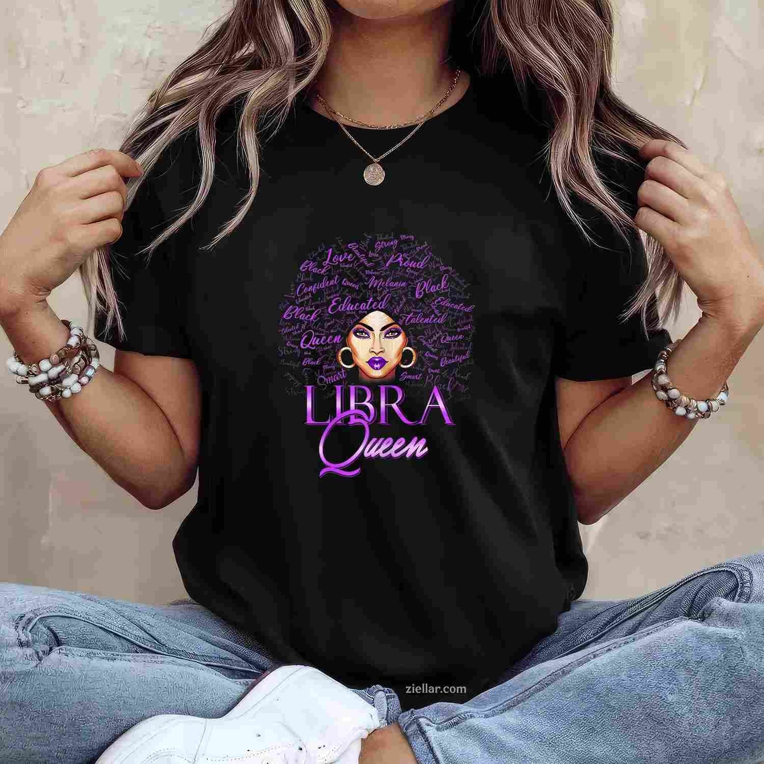 Purple Libra Queen Woman Lady September Womens Birthday T-Shirt Tee