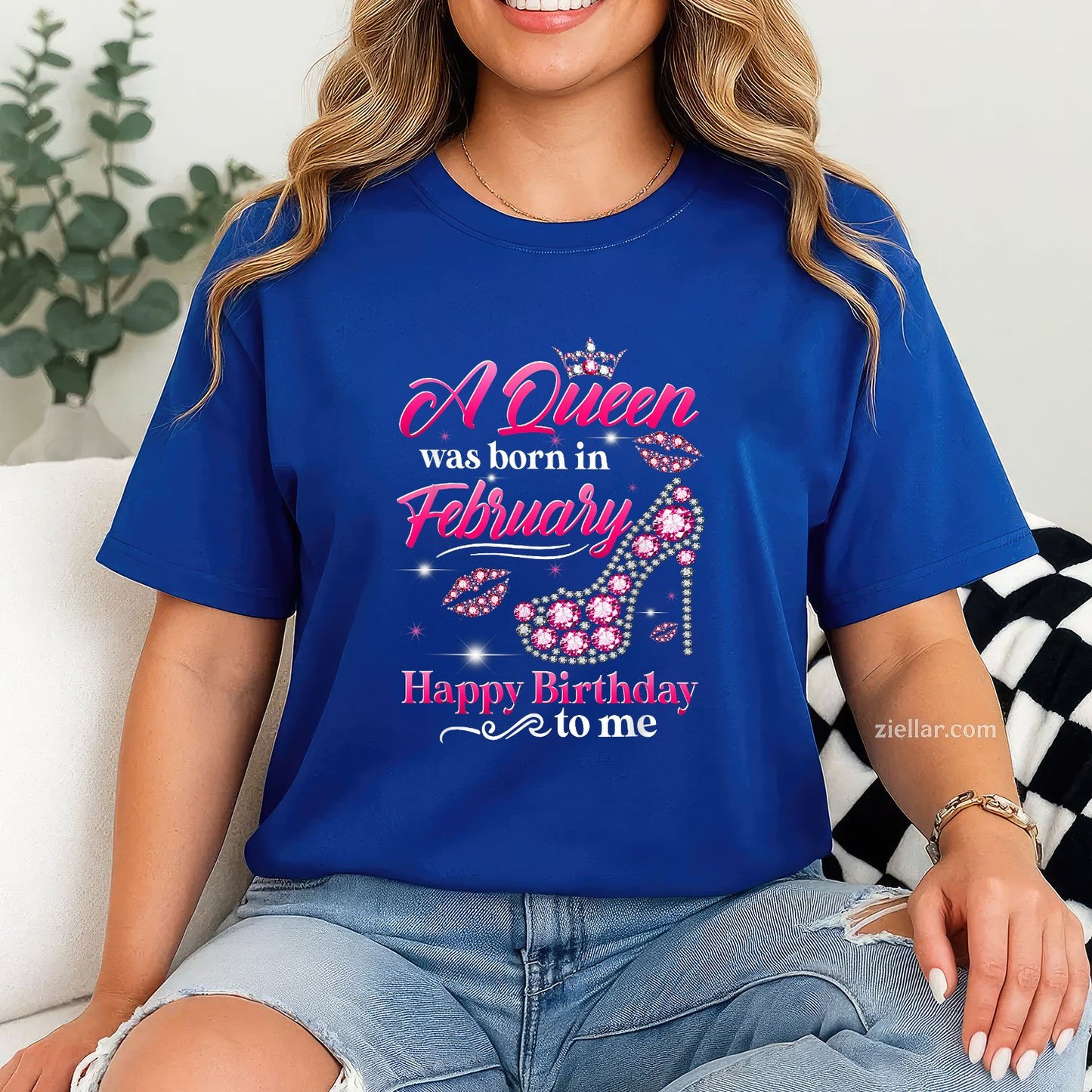Queen Born in February Tee and T-Shirt, Diamond Crown Birthday T-Shirt Gift for Women Adults