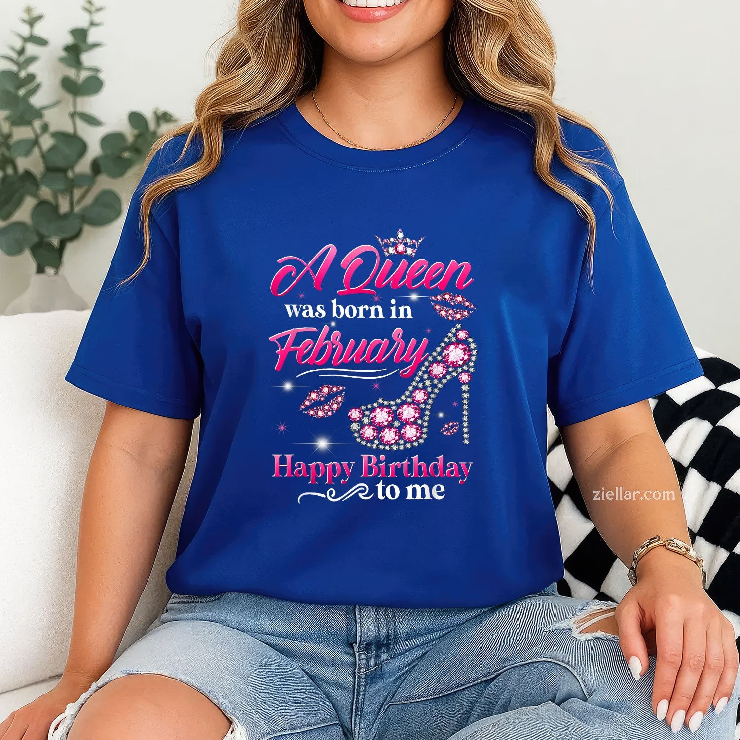 Queen Born in February Tee and T-Shirt, Diamond Crown Birthday T-Shirt Gift for Women Adults