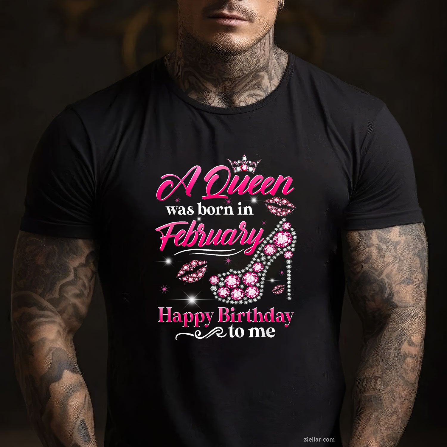 Queen Born in February Tee and T-Shirt, Diamond Crown Birthday T-Shirt Gift for Women Adults