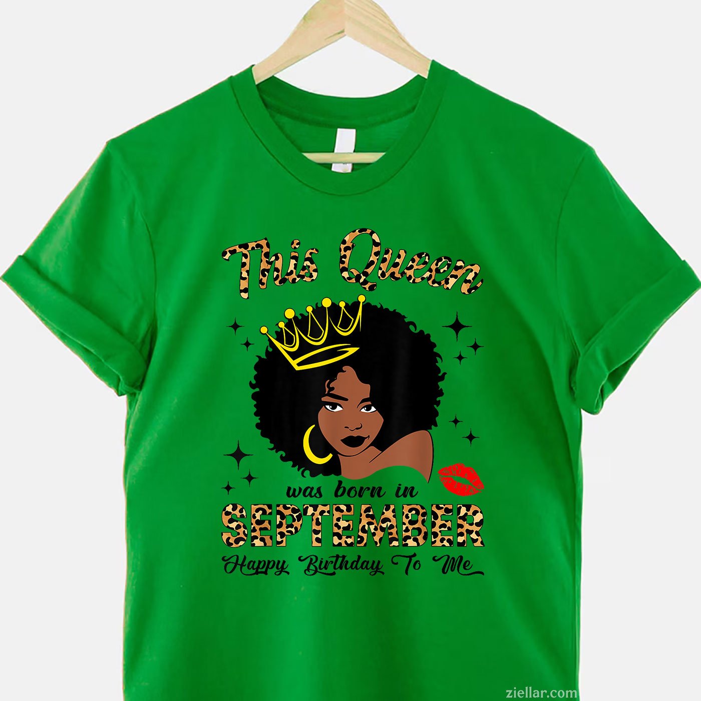 Queen Born in September Tee and T-Shirt, Leopard Afro Women’s Birthday T-Shirt Gift for Adults