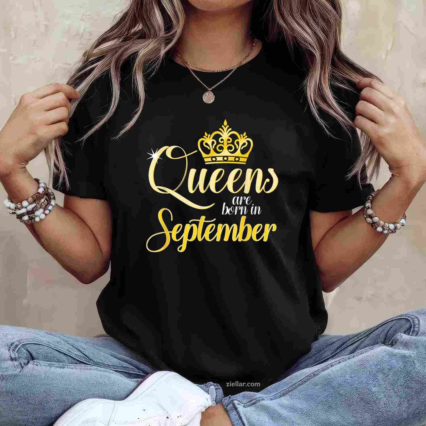 Queens Are Born In September Birth Month Queen T-Shirt Tee for Men Women Adults Unisex