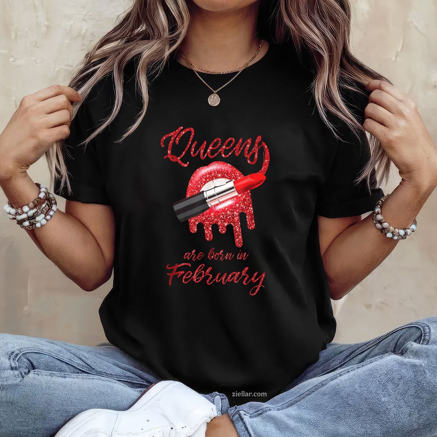 Queens Are Born in February Tee and T-Shirt, Girl Birthday Gift T-Shirt for Women Adults