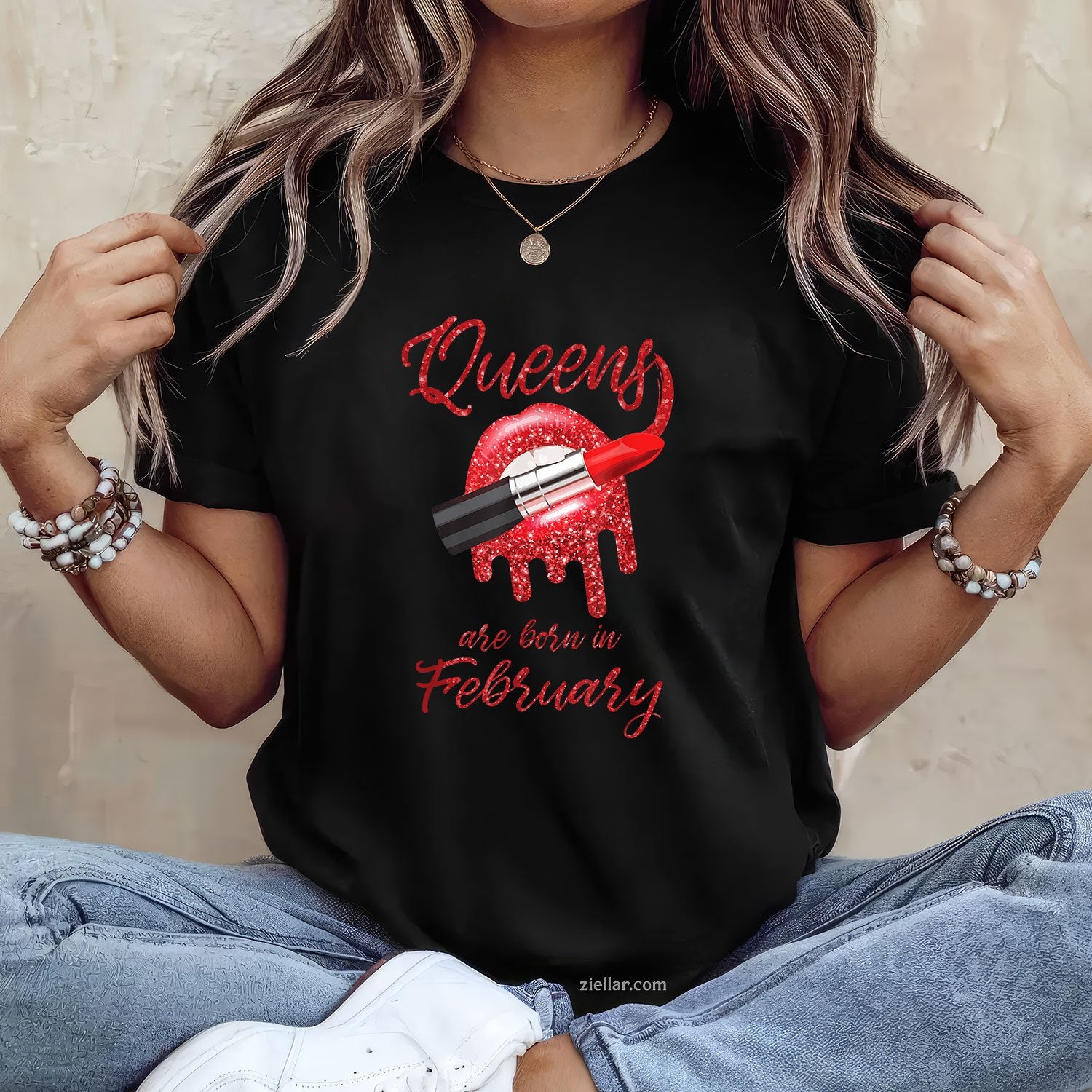Queens Are Born in February Tee and T-Shirt, Girl Birthday Gift T-Shirt for Women Adults