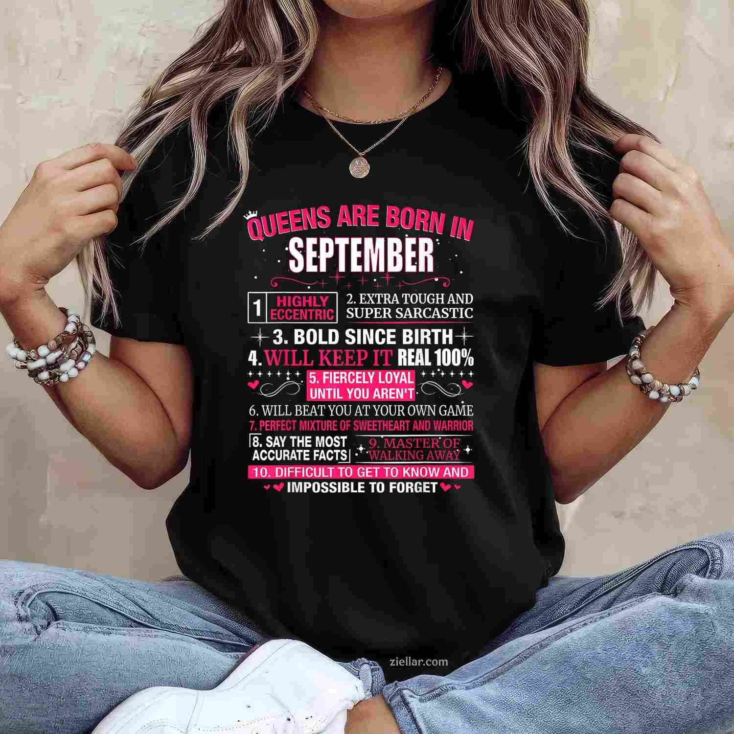 Queens are Born In September T-Shirt Tee T-Shirt Tee for Men Women Adults Unisex