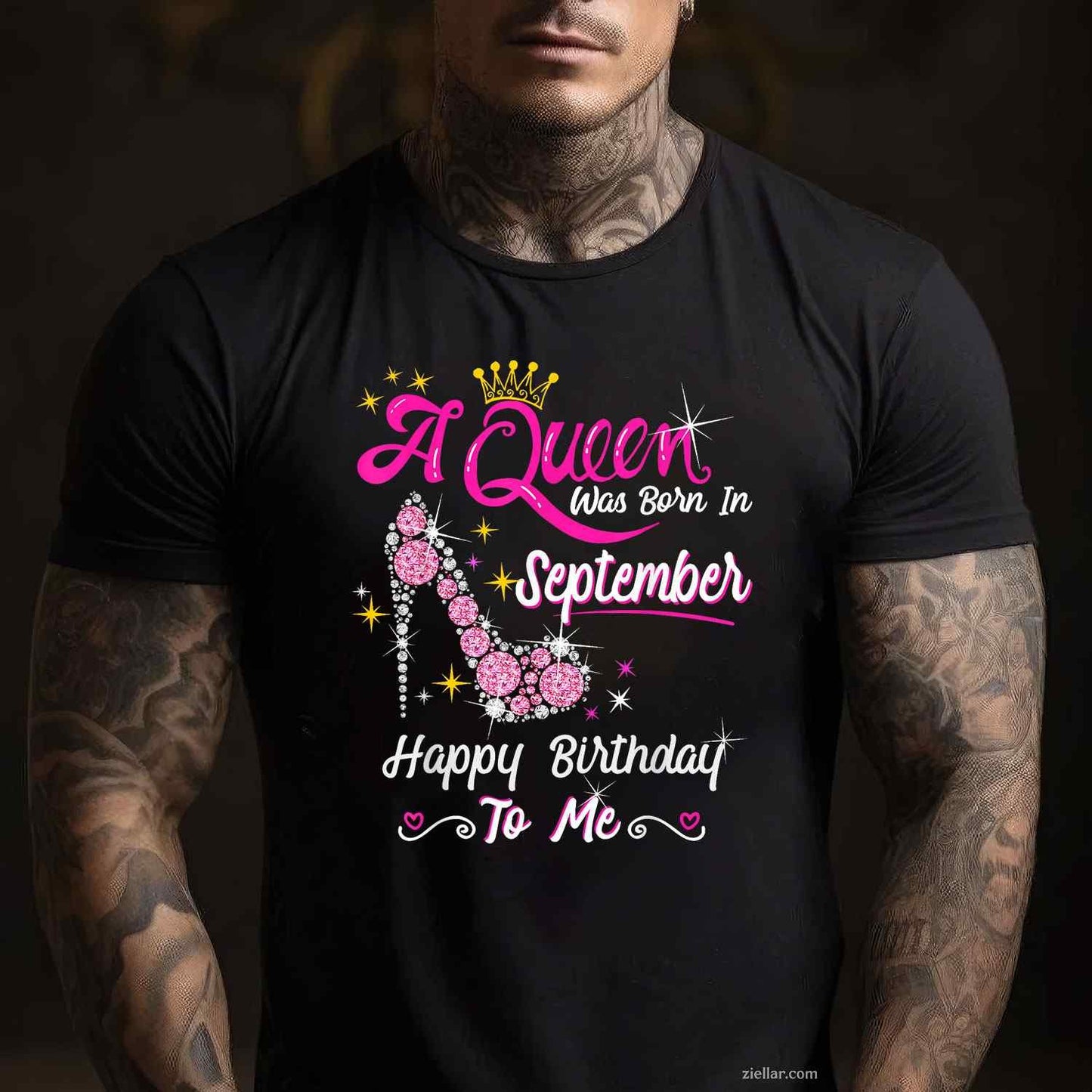 Queen was Born in September Cute Funny Happy Birthday Gift T-Shirt Tee for Men Women Adults Unisex