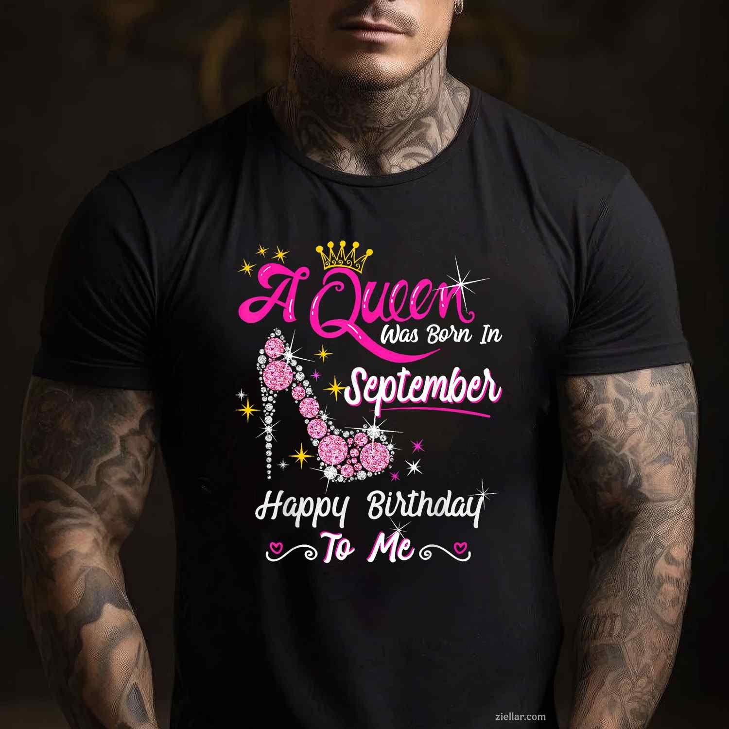 Queen was Born in September Cute Funny Happy Birthday Gift T-Shirt Tee for Men Women Adults Unisex