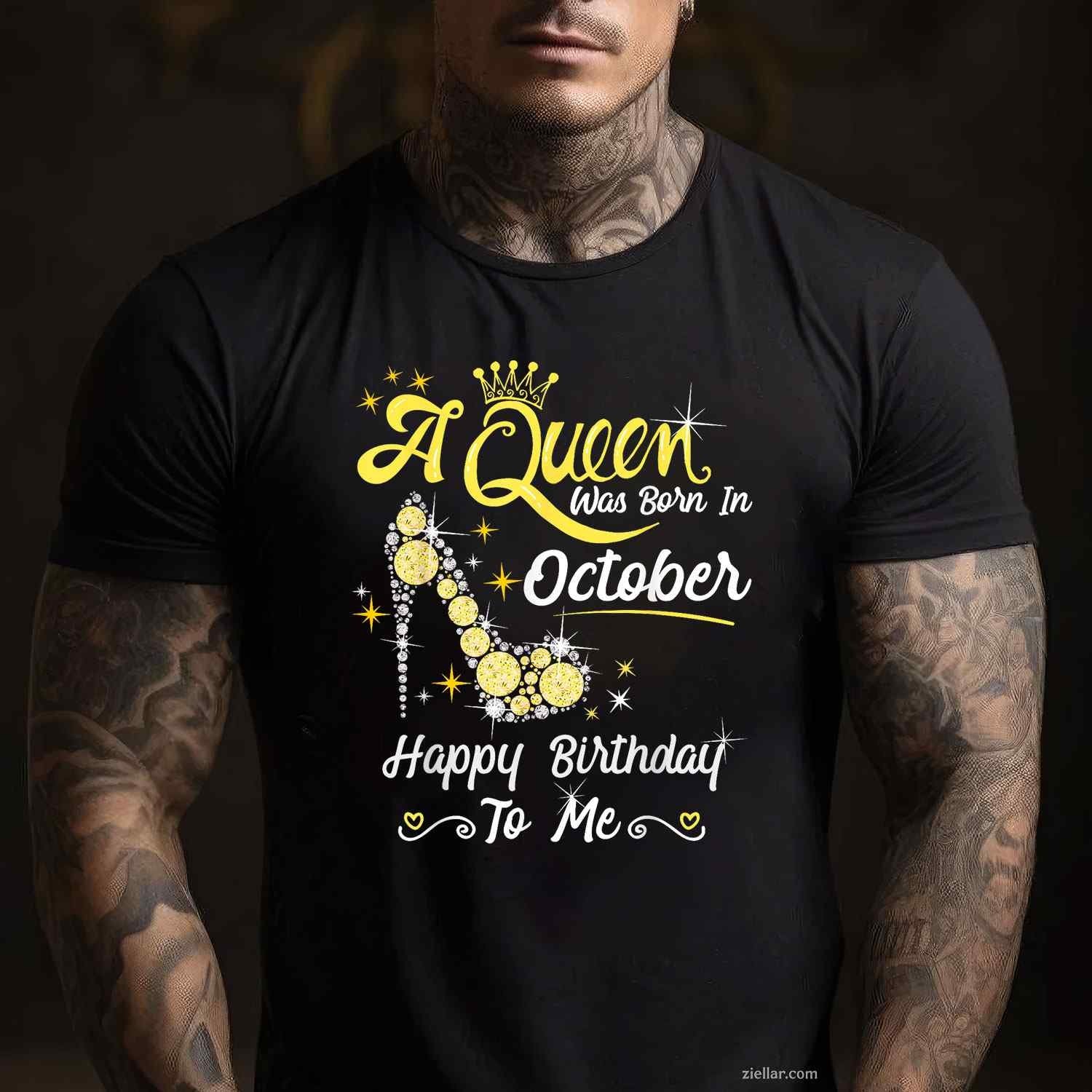Queen was Born in October Cute Funny Happy Birthday Gift Tee, Birthday T-Shirt for Men Women Adults Unisex, Classic Fit Unisex Design, Everyday Wear Essential