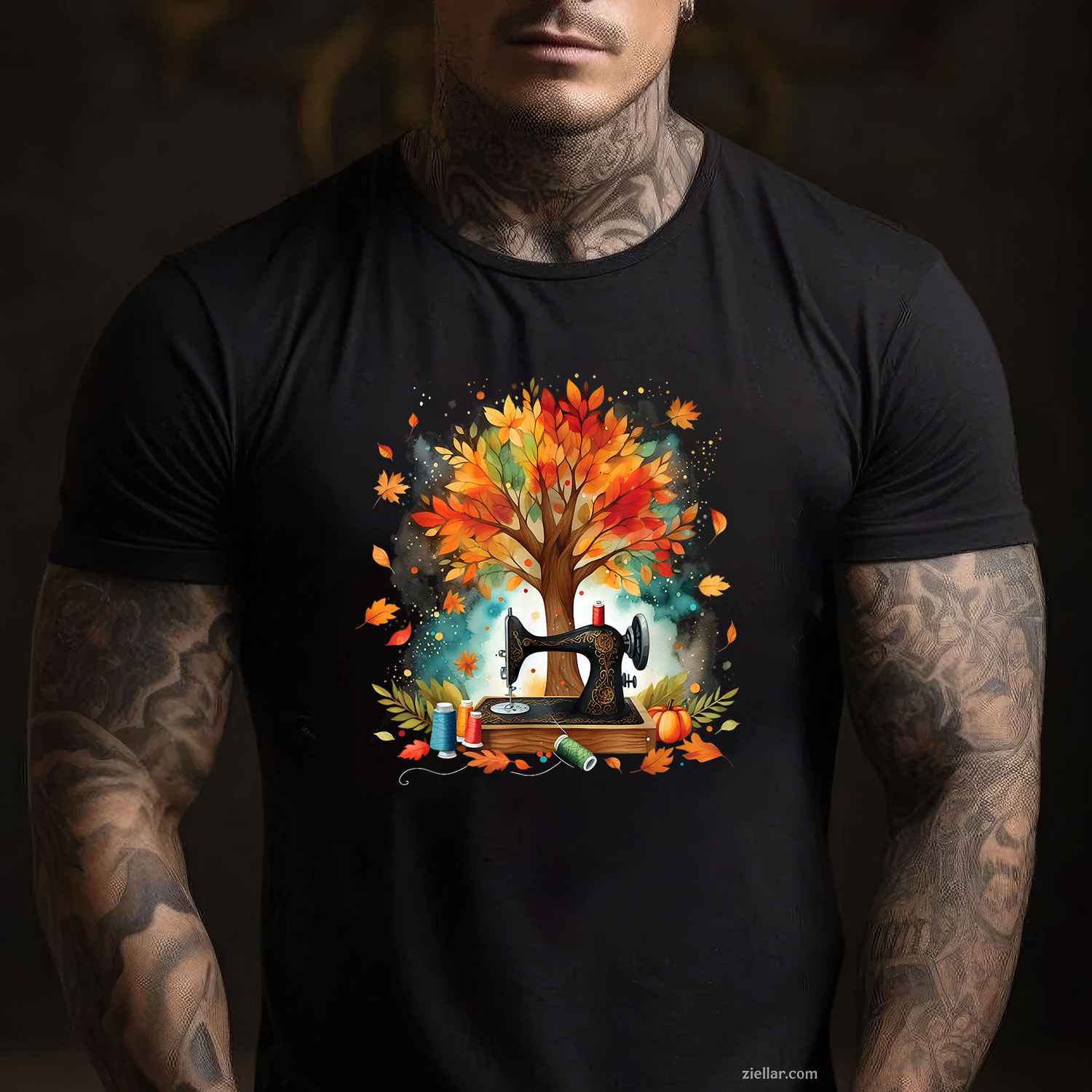 Quilting Sewing Machine Autumn Fall Leaves Sewer T-Shirt and Tee for Adults Men Women Unisex