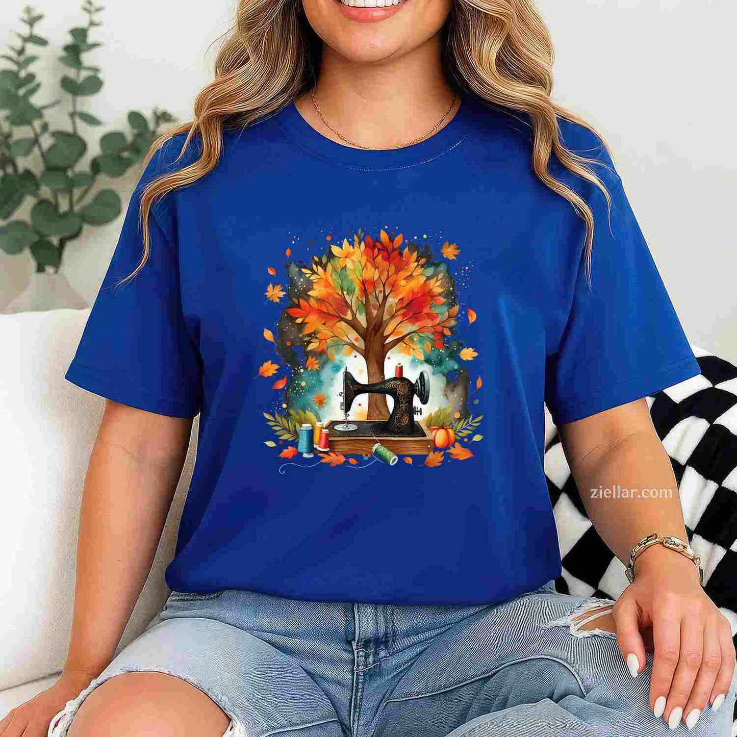 Quilting Sewing Machine Autumn Fall Leaves Sewer T-Shirt and Tee for Adults Men Women Unisex