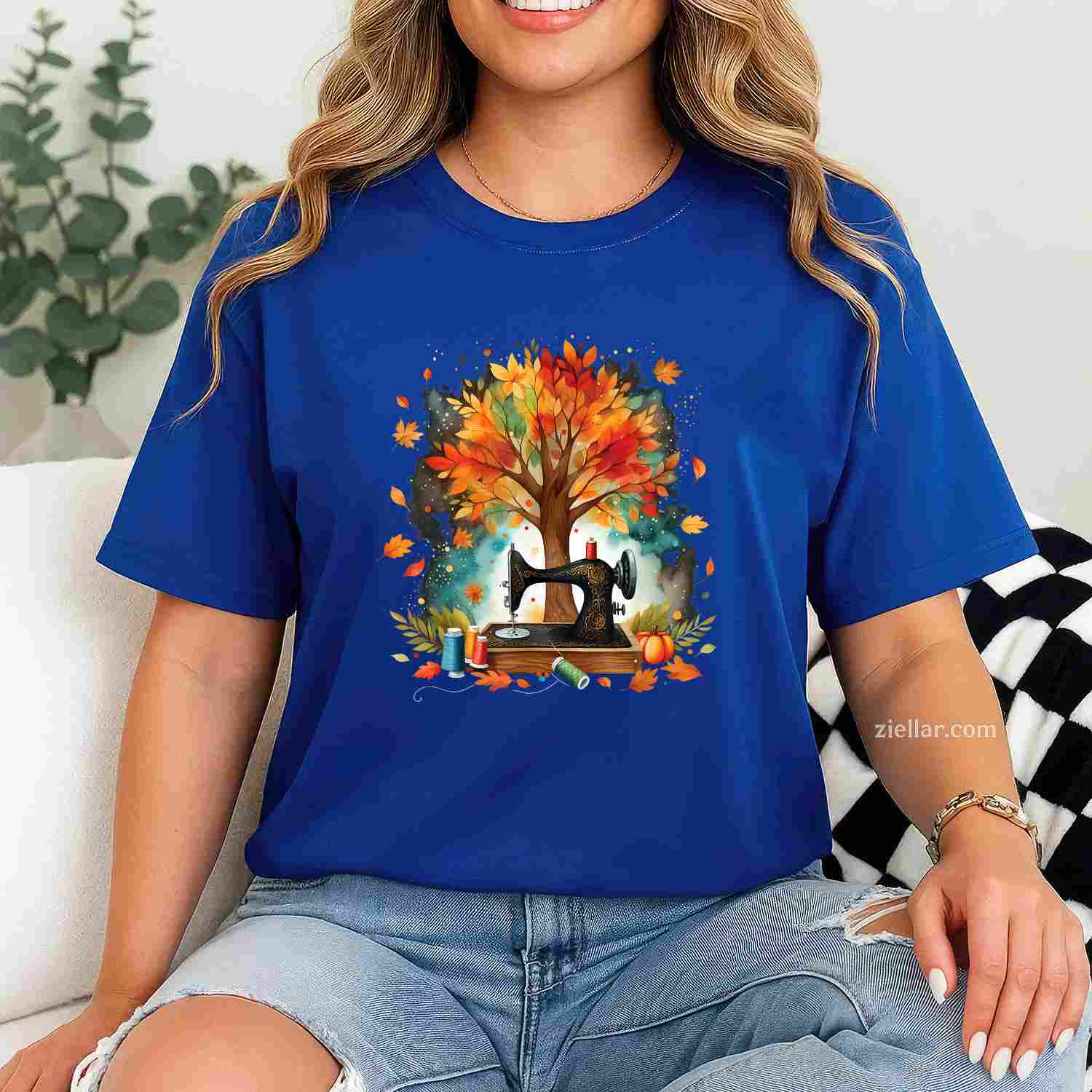 Quilting Sewing Machine Autumn Fall Leaves Sewer T-Shirt and Tee for Adults Men Women Unisex