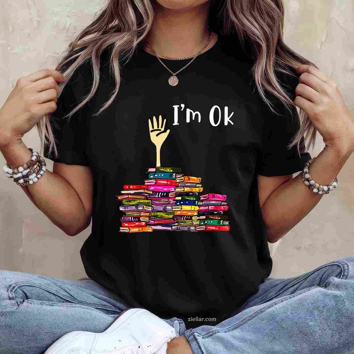 Reading Books Librarian Reader Nerd I'm Ok Teacher School T-Shirt