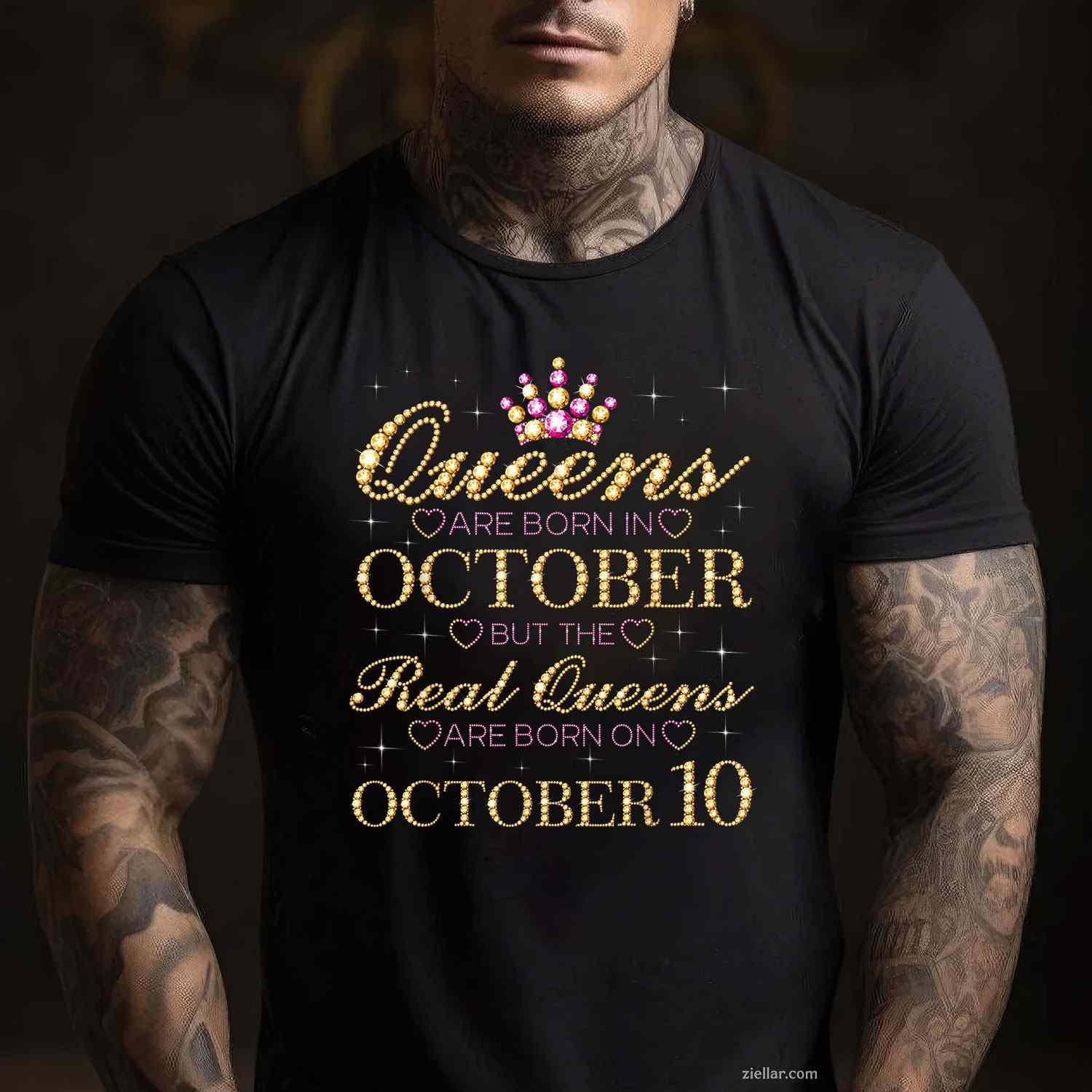 Real Queens Are Born On October 10, 10th October Birthday T-Shirt and Tee for Adults Men Women Unisex
